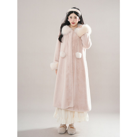 New Chinese sweet and gentle style pink fur coat for women 2024 winter new style mid-length coat New Chinese sweet and gentle style pink fur coat for women 2024 winter new style mid-length coat