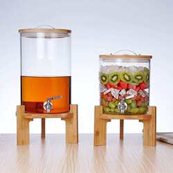 Large-capacity high-borosilicate glass enzyme barrel household with faucet wine set bamboo wood cover sealed beverage wine barrel Large-capacity high-borosilicate glass enzyme barrel household with faucet wine set bamboo wood cover sealed beverage wine barrel