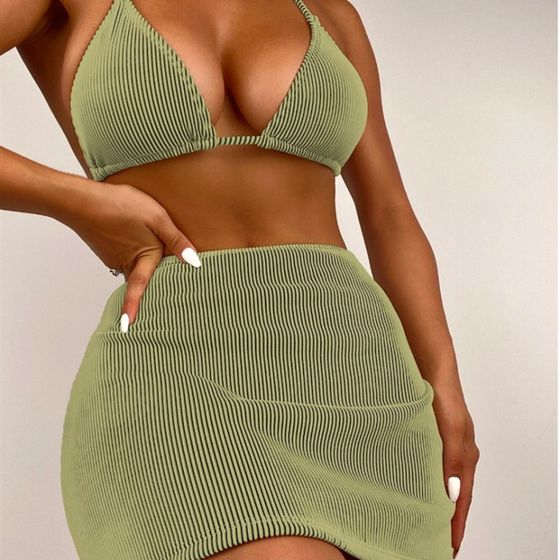2025 new AliExpress Amazon Cross-border Three-Piece Swimsuit for Women, Solid Color Special Fabric Bikini 2025 new AliExpress Amazon Cross-border Three-Piece Swimsuit for Women, Solid Color Special Fabric Bikini