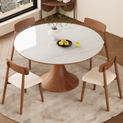 Peijia Home 2025 new Nordic style retro slate solid wood round table home round high-end dining table Peijia Home 2025 new Nordic style retro slate solid wood round table home round high-end dining table
