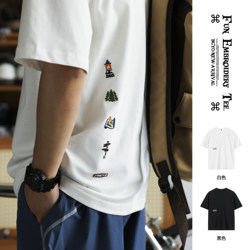 Bgyo Luqi American Casual Fun Embroidered Short-Sleeved T-Shirt for Men, Cool Feeling, 7A Antibacterial Pure Cotton Round Neck Base Shirt for Summer Bgyo Luqi American Casual Fun Embroidered Short-Sleeved T-Shirt for Men, Cool Feeling, 7A Antibacterial Pure Cotton Round Neck Base Shirt for Summer