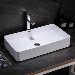 Countertop Washbasin for Home Bathroom, Single Basin for Hotel, Rectangular Thin Edge with Overflow Drain Countertop Washbasin for Home Bathroom, Single Basin for Hotel, Rectangular Thin Edge with Overflow Drain