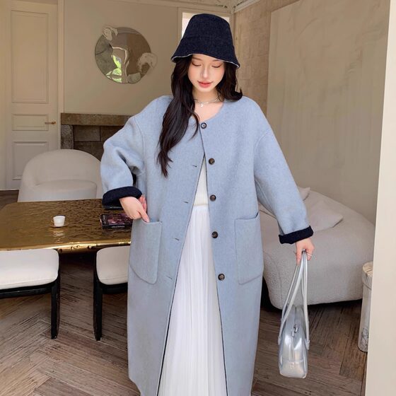 Two-color wool coat for women on both sides 25 autumn and winter new loose and gentle style mid-length thickened warm wool jacket Two-color wool coat for women on both sides 25 autumn and winter new loose and gentle style mid-length thickened warm wool jacket