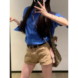Women's plus size American retro khaki denim shorts Women's plus size American retro khaki denim shorts