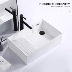Kansen Countertop Basin Home Balcony Bathroom with Washboard Side Drainage Single Basin Ceramic Creative Laundry Pool Kansen Countertop Basin Home Balcony Bathroom with Washboard Side Drainage Single Basin Ceramic Creative Laundry Pool