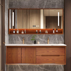 Red Oak Lacquered Rock Slab Hot-Bent Integrated Basin Bathroom Cabinet Set with Ceramic Basin Washstand and Handwashing Basin Set Red Oak Lacquered Rock Slab Hot-Bent Integrated Basin Bathroom Cabinet Set with Ceramic Basin Washstand and Handwashing Basin Set