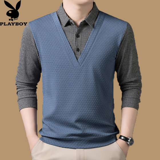Playboy fake two-piece wool sweater men's spring and autumn new striped inner sweater shirt collar base shirt trendy
Playboy fake two-piece wool sweater men's spring and autumn new striped inner sweater shirt collar base shirt trendy