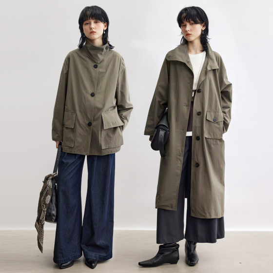 Dotdrobe with many thin single-layer work style minimalist windbreaker for women - long and short styles can be selected in two colors Dotdrobe with many thin single-layer work style minimalist windbreaker for women - long and short styles can be selected in two colors