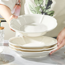 Ceramic Scalloped Plate, Deep Dish for Home Use, Large Bowl, 10inch Large Bowls, Deep Soup Plate Set Ceramic Scalloped Plate, Deep Dish for Home Use, Large Bowl, 10inch Large Bowls, Deep Soup Plate Set