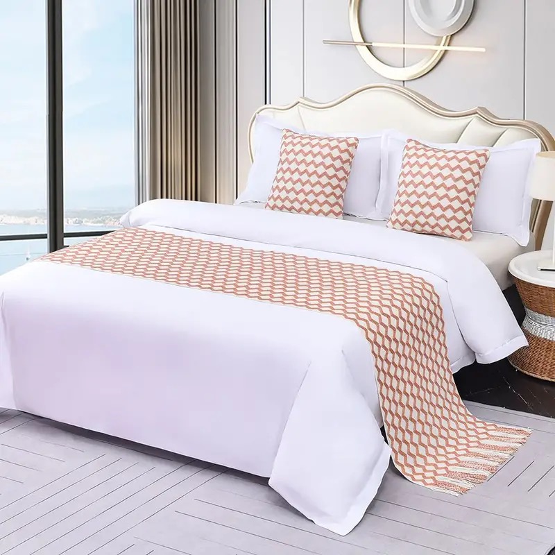 QRGMKL Solid Color Knitted Bed Runner Bedspread Diamond Pattern Bed Scarf Luxury Blanket Bedding Decor Premium Sofa Towels For Bedroom And Hotel-Light