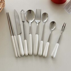 White ceramic handle stainless steel tableware White ceramic handle stainless steel tableware