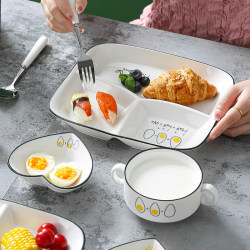 Divided Plate for Home Use, Three-Compartment Plate, Weight Loss Plate, Adult Divided Plate for Weight Loss, Ceramic Tableware, Children's 211 Breakfast Plate Divided Plate for Home Use, Three-Compartment Plate, Weight Loss Plate, Adult Divided Plate for Weight Loss, Ceramic Tableware, Children's 211 Breakfast Plate