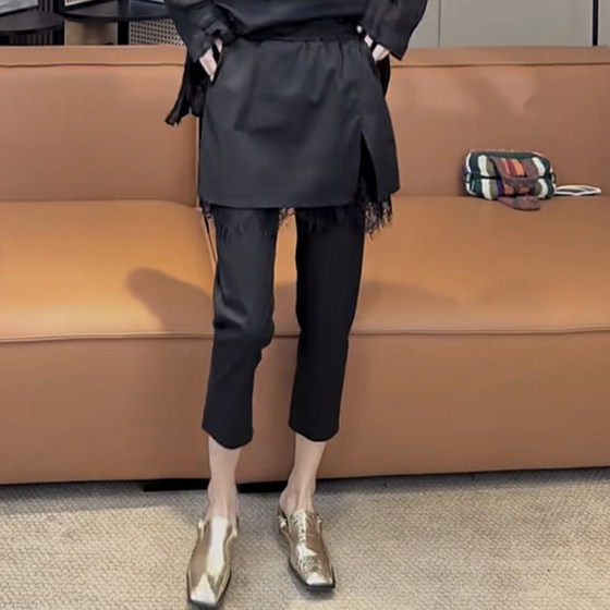 2025 Spring and Autumn New Lace Spliced Fake Two-Piece Apron Pants for Women Loose Slim Fashionable Elastic Nine-Clipping Pencil Pants
2025 Spring and Autumn New Lace Spliced Fake Two-Piece Apron Pants for Women Loose Slim Fashionable Elastic Nine-Clipping Pencil Pants