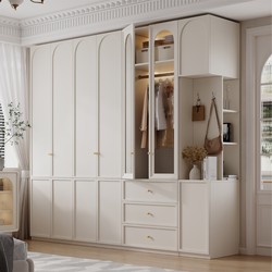 2025 New Popular French Cream-Style Full-Hanging Wardrobe for Home Bedroom, Ready-Made Wardrobe with Side Cabinet 2025 New Popular French Cream-Style Full-Hanging Wardrobe for Home Bedroom, Ready-Made Wardrobe with Side Cabinet