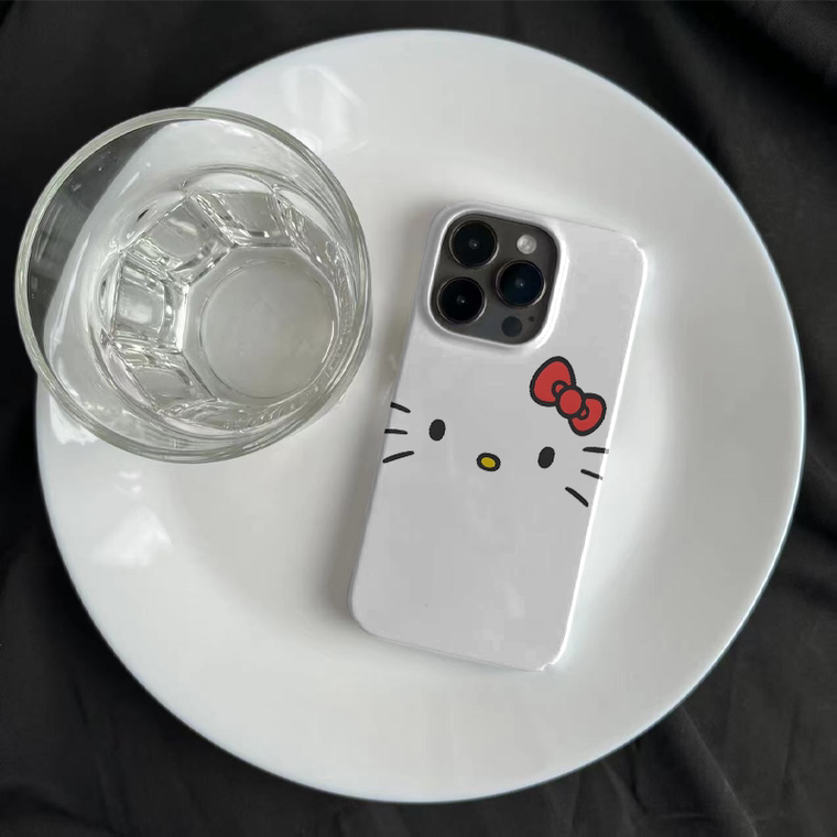 Girls Hello Kitty Cat Painted Art Illustration Minimal 15, 14, 13, 12, 11 iPhone Case