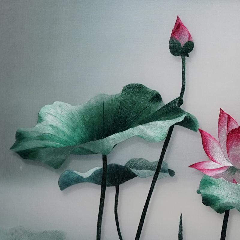 蘇刺繍 蓮の花 吊り下げ - 手作り 新中式 壁飾り