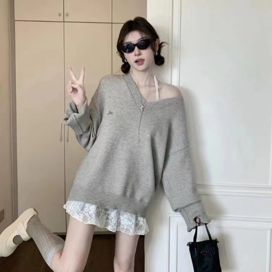 Lazy style V-neck sweater for women early autumn new Korean style loose and slim high-end long-sleeved top
Lazy style V-neck sweater for women early autumn new Korean style loose and slim high-end long-sleeved top