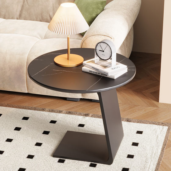 Creative small coffee table household living room high-end light luxury sofa side table black rock slab small round table mobile tea table table table Creative small coffee table household living room high-end light luxury sofa side table black rock slab small round table mobile tea table table table