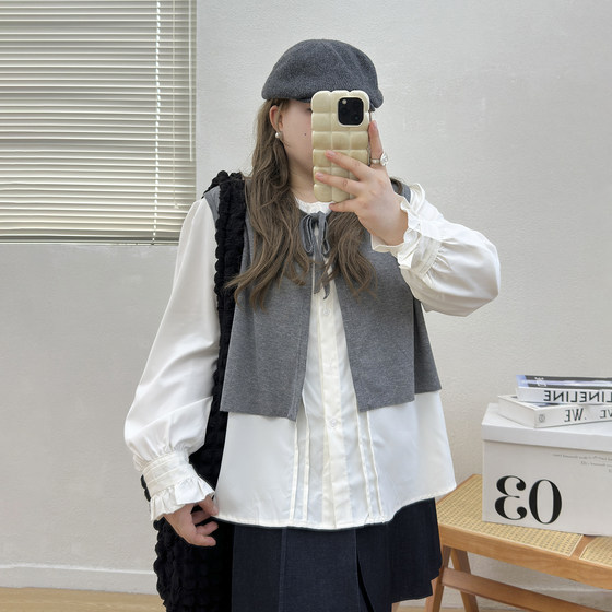 Wanwan large-size French loose striped long-sleeved shirt spring and autumn style fat MM knitted vest sweater set for women
Wanwan large-size French loose striped long-sleeved shirt spring and autumn style fat MM knitted vest sweater set for women