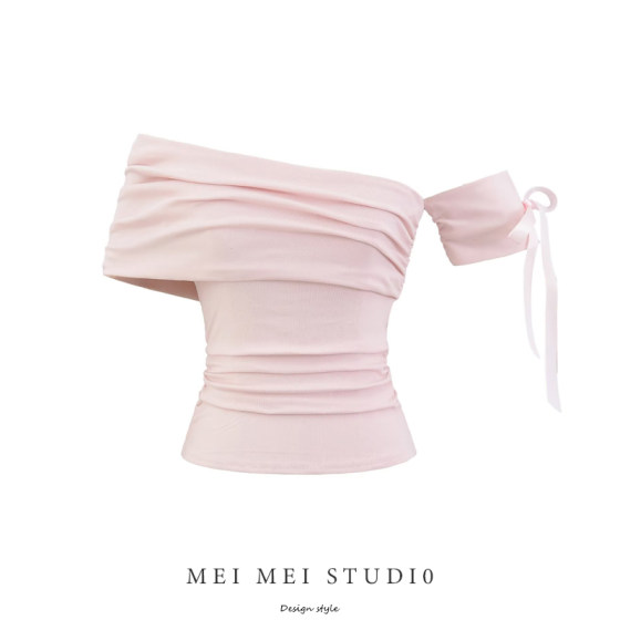 American hot girl pink one-shoulder streamer short-sleeved T-shirt for women in summer new design slim slim top trendy
American hot girl pink one-shoulder streamer short-sleeved T-shirt for women in summer new design slim slim top trendy