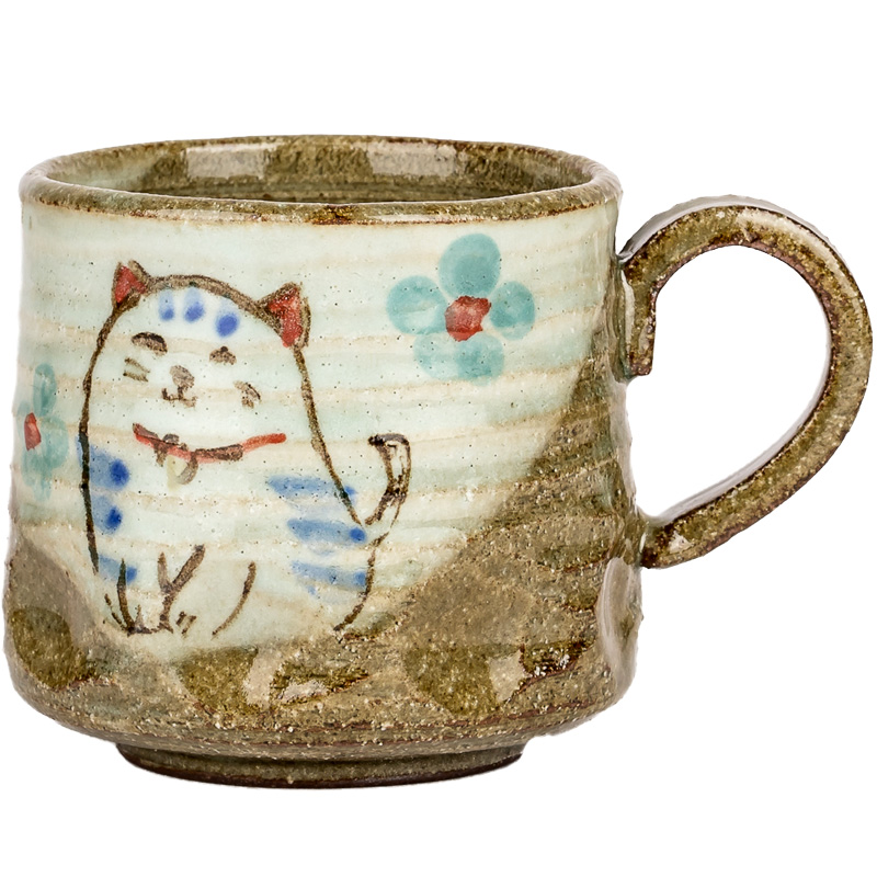 ユニークなデザインの陶器カップ 瀬戸焼 日本の陶器カップ - 手描きの可愛い猫、ウサギ、桜