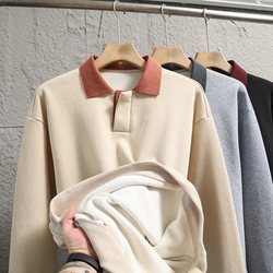 Warm fleece casual contrast lapel long-sleeved sweatshirt for men Warm fleece casual contrast lapel long-sleeved sweatshirt for men