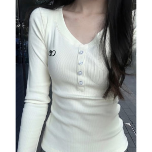 Design Significant Vedic V -neck Cotton Long -sleeved T -shirt Female Spring and Autumn in Spring and Autumn Piece with short bottoming shirts American hot girl slim top
 Design Significant Vedic V -neck Cotton Long -sleeved T -shirt Female Spring and Autumn in Spring and Autumn Piece with short bottoming shirts American hot girl slim top