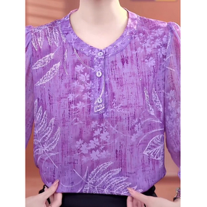 Fashionable purple shirt for women in summer new mother-in-law printed round neck three-quarter sleeve shirt fashionable slim top 
Fashionable purple shirt for women in summer new mother-in-law printed round neck three-quarter sleeve shirt fashionable slim top