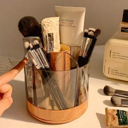 Wooden Rotating Makeup Brush Storage Tube Desktop Dressing Table Cosmetics Lipstick Organizer Storage Rack Large Capacity Pen Holder Wooden Rotating Makeup Brush Storage Tube Desktop Dressing Table Cosmetics Lipstick Organizer Storage Rack Large Capacity Pen Holder