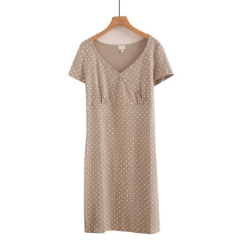 Pajamas for women summer pure cotton polka dot nightgown summer thin large size short sleeves can be worn outside cross V-neck home clothes 
Pajamas for women summer pure cotton polka dot nightgown summer thin large size short sleeves can be worn outside cross V-neck home clothes