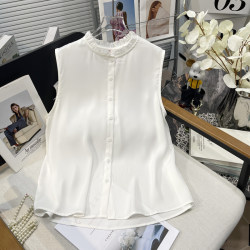 Plus size women's ruffle collar layered sleeveless shirt Plus size women's ruffle collar layered sleeveless shirt