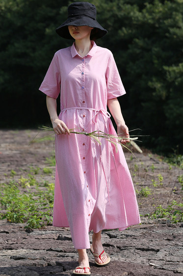 Oriental Cardamom New Style Sakura Pink White Small Grid Small Lapel Single Bretted A-line Dress Long Skirt Robe
Oriental Cardamom New Style Sakura Pink White Small Grid Small Lapel Single Bretted A-line Dress Long Skirt Robe