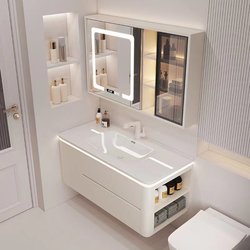 Cream Style Ceramic Integrated Smart Mirror Bathroom Cabinet Combination Simple Washbasin Cabinet Bathroom Sink Bathroom Cream Style Ceramic Integrated Smart Mirror Bathroom Cabinet Combination Simple Washbasin Cabinet Bathroom Sink Bathroom