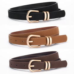 Japanese-Style Simple Matte Gold Buckle Jeans for Women, Black, Brown, Coffee, Camel, Light-Colored Decorative Thin Leather Belt Japanese-Style Simple Matte Gold Buckle Jeans for Women, Black, Brown, Coffee, Camel, Light-Colored Decorative Thin Leather Belt