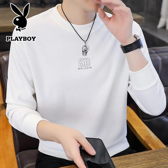 Playboy round neck sweatshirt for men in spring and autumn long-sleeved T-shirt American trendy casual men's base shirt Playboy round neck sweatshirt for men in spring and autumn long-sleeved T-shirt American trendy casual men's base shirt