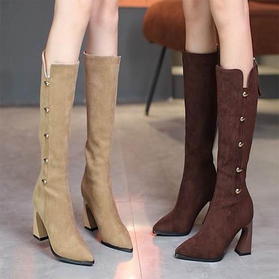 Leather temperament versatile metal buckle pointed toe high heel thin boots for women in autumn and winter new rear zipper knee fashion boots
Leather temperament versatile metal buckle pointed toe high heel thin boots for women in autumn and winter new rear zipper knee fashion boots