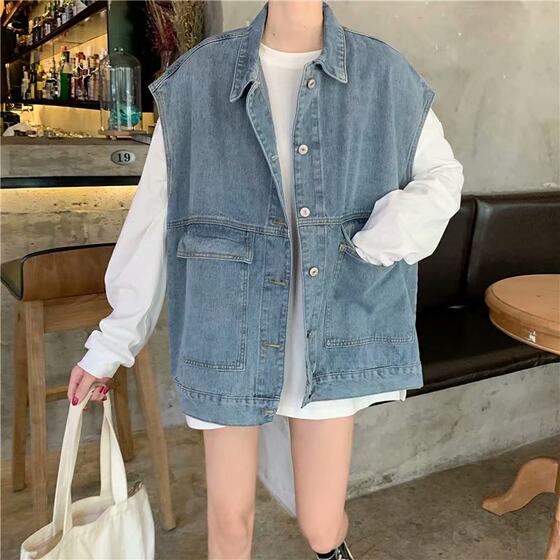 Harajuku style retro new denim jacket for girls thin sleeveless vest workwear loose top lazy style
Harajuku style retro new denim jacket for girls thin sleeveless vest workwear loose top lazy style