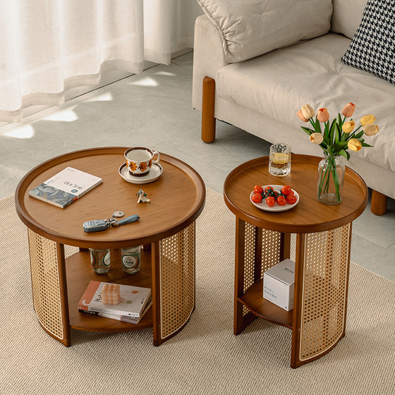 Rattan tea table low table home living room tea table side cabinet Japanese balcony creative round table ins style simple small apartment Rattan tea table low table home living room tea table side cabinet Japanese balcony creative round table ins style simple small apartment