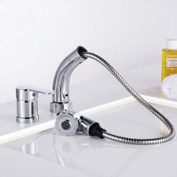 All-Copper Dual-Hole Hot and Cold Faucet, Split Pull-Out Type, for Shampoo Bed and Basin, with Adjustable Height All-Copper Dual-Hole Hot and Cold Faucet, Split Pull-Out Type, for Shampoo Bed and Basin, with Adjustable Height