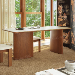French mid-century style slate dining table and chair combination restaurant small apartment retro all solid wood rectangular dining table for home use French mid-century style slate dining table and chair combination restaurant small apartment retro all solid wood rectangular dining table for home use