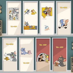 Cat and mouse whole door sticker self-adhesive ugly refurbished glass door water well door sticker wooden door elevator door sticker Cat and mouse whole door sticker self-adhesive ugly refurbished glass door water well door sticker wooden door elevator door sticker