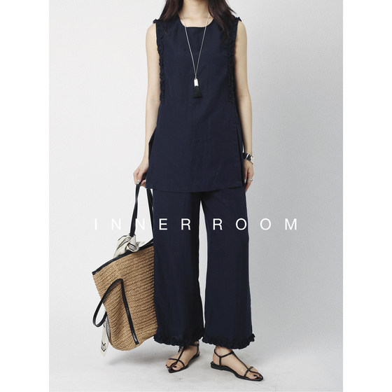 INNER ROOM South Pharaoh Qian Style Lace Line Suit Women's Summer Thin Slim Vest Cropped Pants Two-piece Set INNER ROOM South Pharaoh Qian Style Lace Line Suit Women's Summer Thin Slim Vest Cropped Pants Two-piece Set