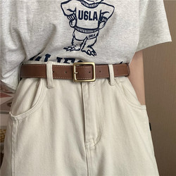 Onetk New Square Buckle Belt Soft Leather Hong Kong Style Casual Stitched Edge Super Versatile Metal Buckle Genuine Leather Belt Brown Wide Onetk New Square Buckle Belt Soft Leather Hong Kong Style Casual Stitched Edge Super Versatile Metal Buckle Genuine Leather Belt Brown Wide