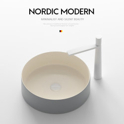 Nordic Countertop Basin in Milk Coffee Gray, Round Washbasin, Small Size, Balcony Bathroom Ceramic Mini Washbasin Nordic Countertop Basin in Milk Coffee Gray, Round Washbasin, Small Size, Balcony Bathroom Ceramic Mini Washbasin