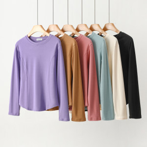 Autumn and winter round neck German velvet base shirt thermal underwear for women plus velvet thick loose T-shirt with solid color cotton top 
Autumn and winter round neck German velvet base shirt thermal underwear for women plus velvet thick loose T-shirt with solid color cotton top