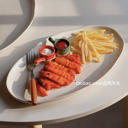 Mr. White Peach Fish Plate Tray Large Rectangular Storage Tea Tray Dumpling High-End Restaurant Ink Splatter Tableware Display Mr. White Peach Fish Plate Tray Large Rectangular Storage Tea Tray Dumpling High-End Restaurant Ink Splatter Tableware Display