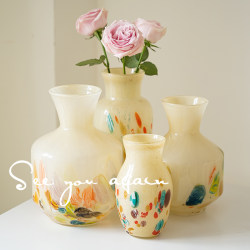 Original Design, High-End, Dotted, Milky Yellow, Handmade, Antique-Style, Glazed Glass Vase, Flower Arrangement Vase, Ornament Original Design, High-End, Dotted, Milky Yellow, Handmade, Antique-Style, Glazed Glass Vase, Flower Arrangement Vase, Ornament