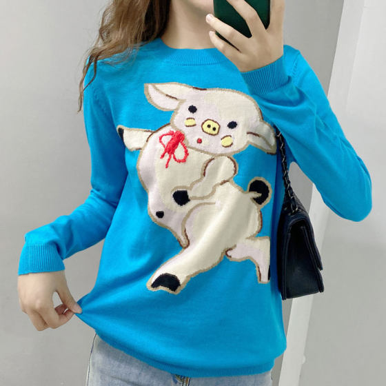 Kujia Autumn Winter Internet Celebrity Age Reducing Pig Hooded Round Neck Sweater Women's New Knitted Sweater Trend 3220 Kujia Autumn Winter Internet Celebrity Age Reducing Pig Hooded Round Neck Sweater Women's New Knitted Sweater Trend 3220