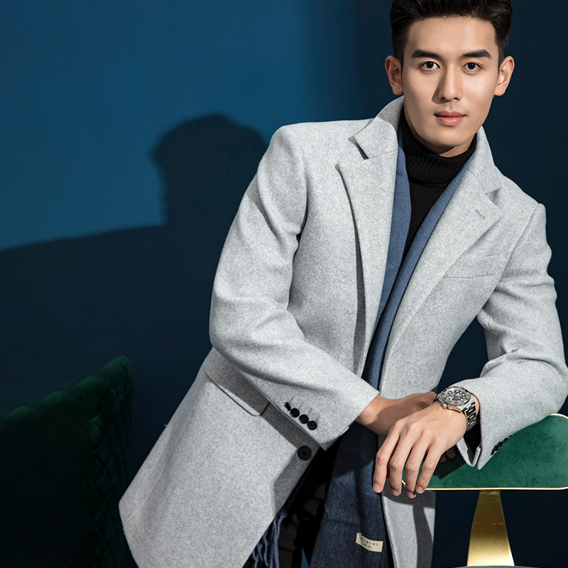 Juesion Men's Wool Coat - Single-Breasted Mid-Length Winter Coat