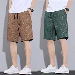 Summer shorts for men, breathable thin ice silk casual pajamas, Korean style trendy loose and versatile straight elastic 5-point pants Summer shorts for men, breathable thin ice silk casual pajamas, Korean style trendy loose and versatile straight elastic 5-point pants